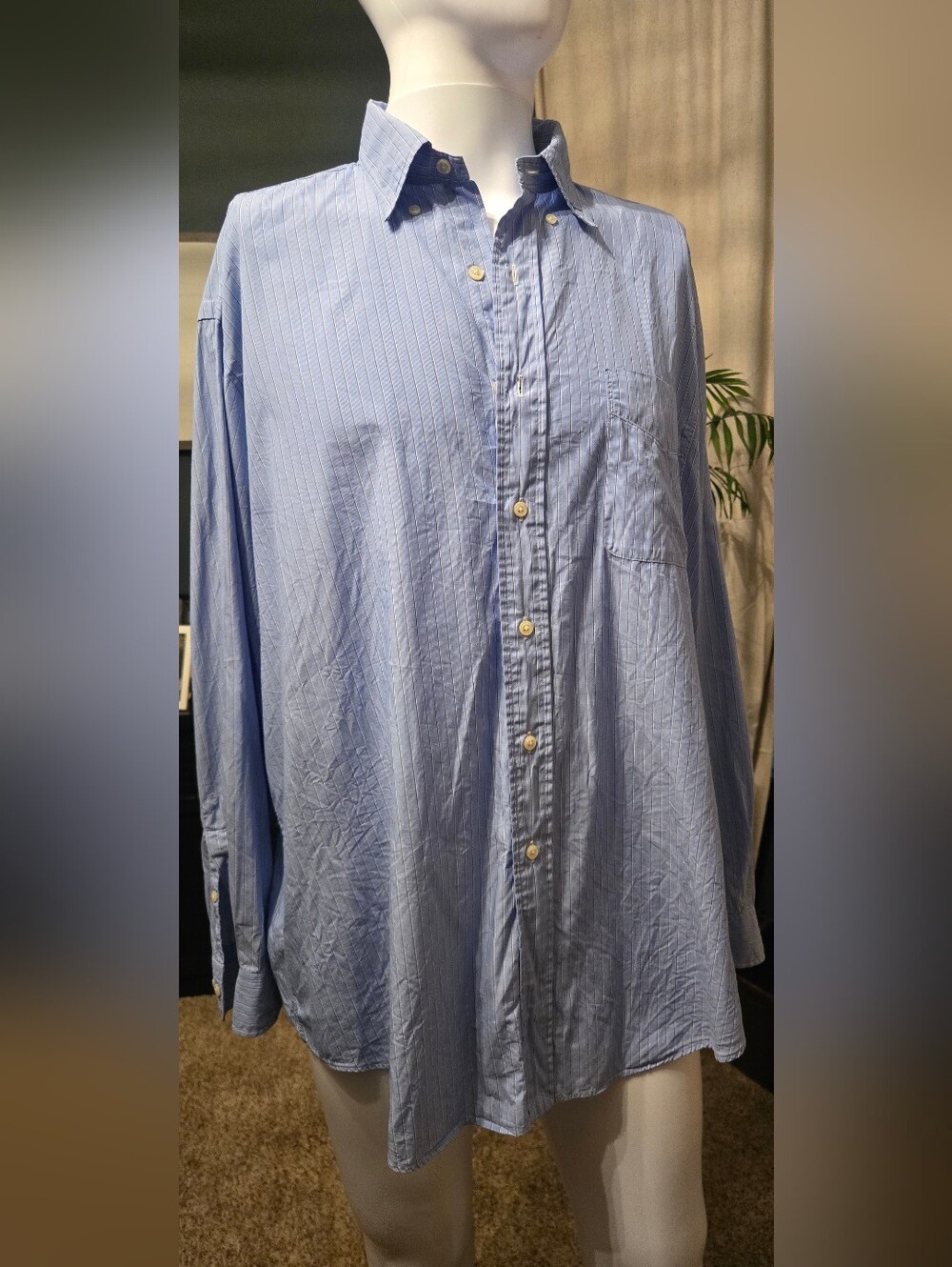 Ralph Lauren Light Blue Pinstripe Button-Down Shirt Yarmouth 100% Cotton